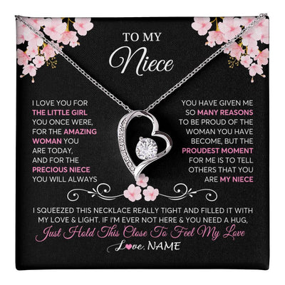 Forever Love Necklace 14K White Gold Finish | 1 | Personalized To My Niece Necklace From Aunt Uncle Love You Little Girl Niece Jewelry Birthday Jewelry Graduation Christmas Customized Gift Box Message Card | teecentury