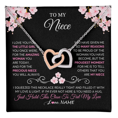 Interlocking Hearts Necklace Stainless Steel & Rose Gold Finish | 1 | Personalized To My Niece Necklace From Aunt Uncle Love You Little Girl Niece Jewelry Birthday Jewelry Graduation Christmas Customized Gift Box Message Card | teecentury