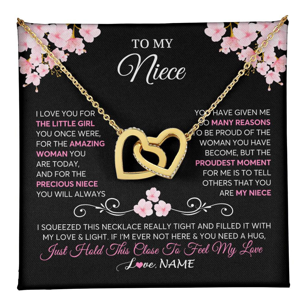 Interlocking Hearts Necklace 18K Yellow Gold Finish | 1 | Personalized To My Niece Necklace From Aunt Uncle Love You Little Girl Niece Jewelry Birthday Jewelry Graduation Christmas Customized Gift Box Message Card | teecentury