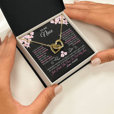 Interlocking Hearts Necklace 18K Yellow Gold Finish | 2 | Personalized To My Niece Necklace From Aunt Uncle Love You Little Girl Niece Jewelry Birthday Jewelry Graduation Christmas Customized Gift Box Message Card | teecentury