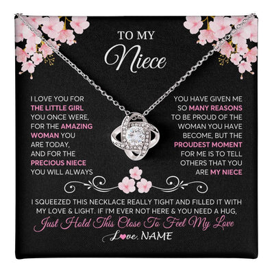 Love Knot Necklace 14K White Gold Finish | 1 | Personalized To My Niece Necklace From Aunt Uncle Love You Little Girl Niece Jewelry Birthday Jewelry Graduation Christmas Customized Gift Box Message Card | teecentury
