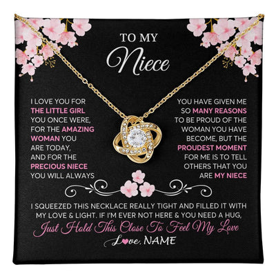 Love Knot Necklace 18K Yellow Gold Finish | 1 | Personalized To My Niece Necklace From Aunt Uncle Love You Little Girl Niece Jewelry Birthday Jewelry Graduation Christmas Customized Gift Box Message Card | teecentury