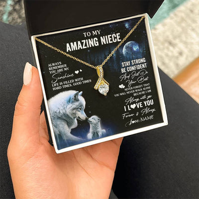 Alluring Beauty Necklace 18K Yellow Gold Finish | 2 | Personalized To My Niece Necklace From Aunt Uncle Moon Wolf Niece Birthday Gifts Jewelry Graduation Christmas Customized Gift Box Message Card | teecentury