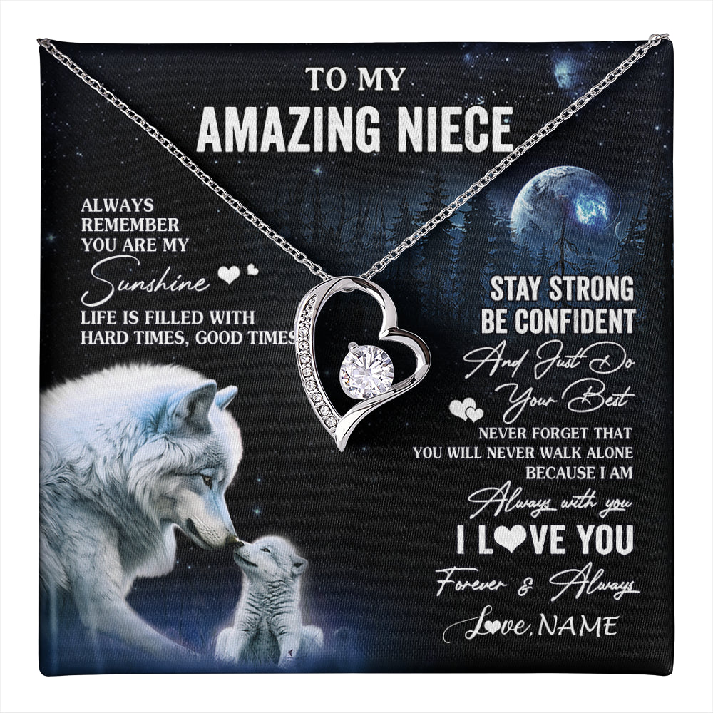 Forever Love Necklace 14K White Gold Finish | 1 | Personalized To My Niece Necklace From Aunt Uncle Moon Wolf Niece Birthday Gifts Jewelry Graduation Christmas Customized Gift Box Message Card | teecentury