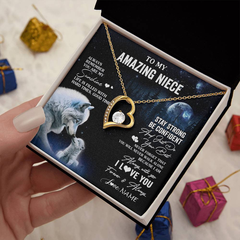 Forever Love Necklace 18K Yellow Gold Finish | 2 | Personalized To My Niece Necklace From Aunt Uncle Moon Wolf Niece Birthday Gifts Jewelry Graduation Christmas Customized Gift Box Message Card | teecentury