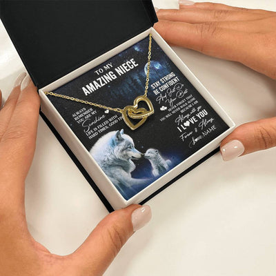 Interlocking Hearts Necklace 18K Yellow Gold Finish | 2 | Personalized To My Niece Necklace From Aunt Uncle Moon Wolf Niece Birthday Gifts Jewelry Graduation Christmas Customized Gift Box Message Card | teecentury