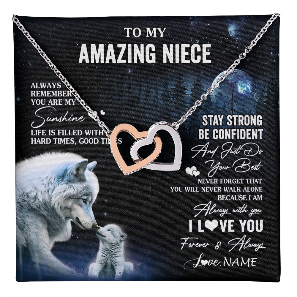 Interlocking Hearts Necklace Stainless Steel & Rose Gold Finish | 1 | Personalized To My Niece Necklace From Aunt Uncle Moon Wolf Niece Birthday Gifts Jewelry Graduation Christmas Customized Gift Box Message Card | teecentury
