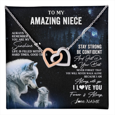 Interlocking Hearts Necklace Stainless Steel & Rose Gold Finish | 1 | Personalized To My Niece Necklace From Aunt Uncle Moon Wolf Niece Birthday Gifts Jewelry Graduation Christmas Customized Gift Box Message Card | teecentury
