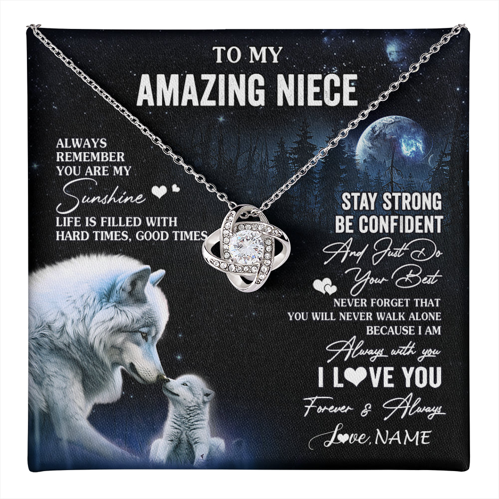 Love Knot Necklace 14K White Gold Finish | 1 | Personalized To My Niece Necklace From Aunt Uncle Moon Wolf Niece Birthday Gifts Jewelry Graduation Christmas Customized Gift Box Message Card | teecentury