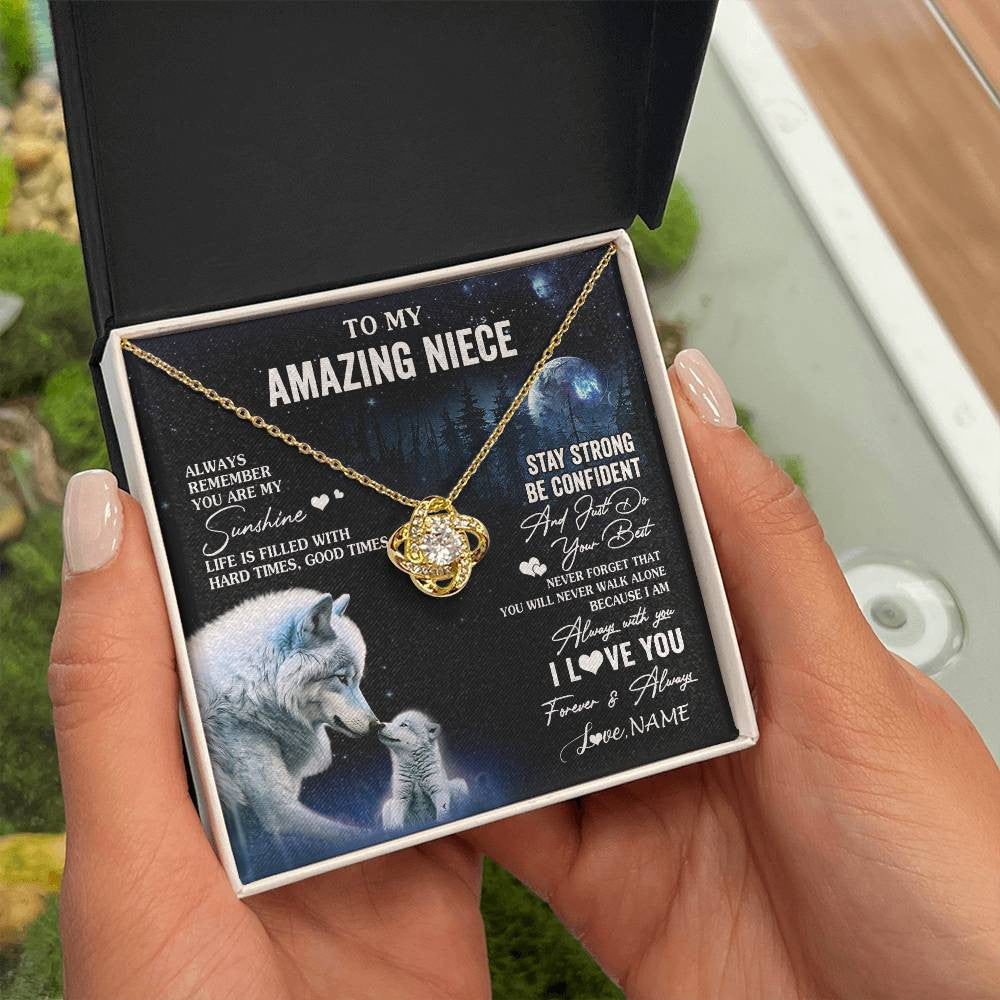 Love Knot Necklace 18K Yellow Gold Finish | 2 | Personalized To My Niece Necklace From Aunt Uncle Moon Wolf Niece Birthday Gifts Jewelry Graduation Christmas Customized Gift Box Message Card | teecentury