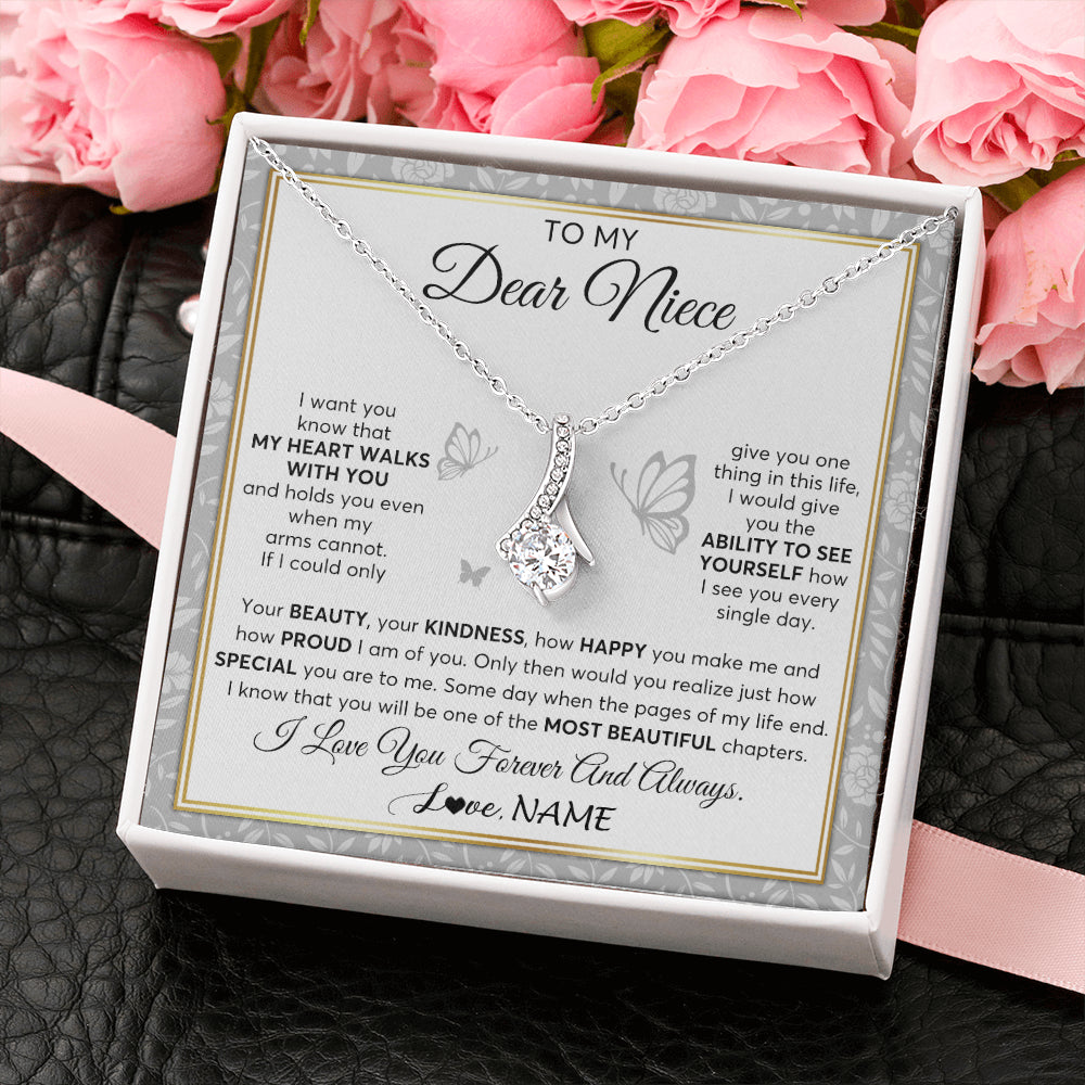 Alluring Beauty Necklace 14K White Gold Finish | 2 | Personalized To My Niece Necklace From Aunt Uncle My Heart Walks With You Niece Birthday Gifts Jewelry Graduation Christmas Customized Gift Box Message Card | teecentury