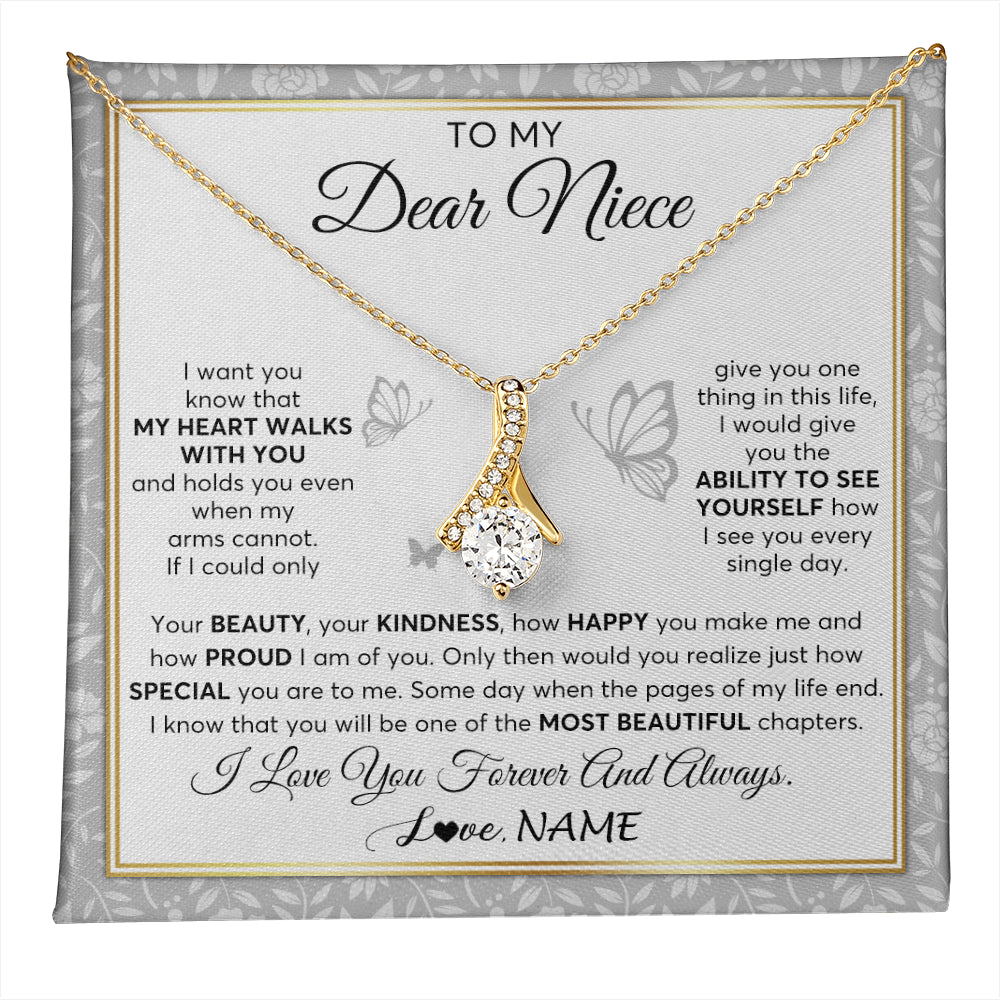 Alluring Beauty Necklace 18K Yellow Gold Finish | 1 | Personalized To My Niece Necklace From Aunt Uncle My Heart Walks With You Niece Birthday Gifts Jewelry Graduation Christmas Customized Gift Box Message Card | teecentury