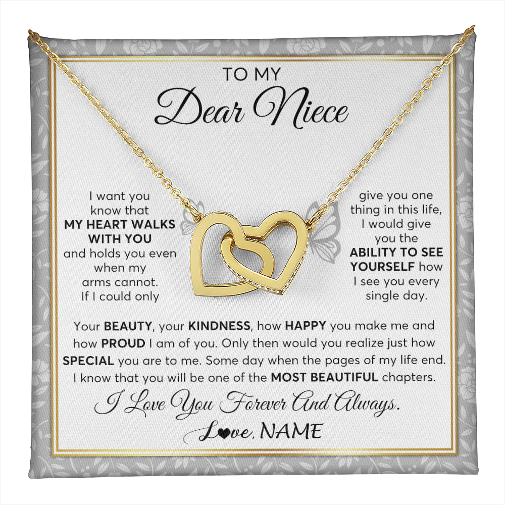 Interlocking Hearts Necklace 18K Yellow Gold Finish | 1 | Personalized To My Niece Necklace From Aunt Uncle My Heart Walks With You Niece Birthday Gifts Jewelry Graduation Christmas Customized Gift Box Message Card | teecentury