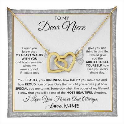 Interlocking Hearts Necklace 18K Yellow Gold Finish | 1 | Personalized To My Niece Necklace From Aunt Uncle My Heart Walks With You Niece Birthday Gifts Jewelry Graduation Christmas Customized Gift Box Message Card | teecentury