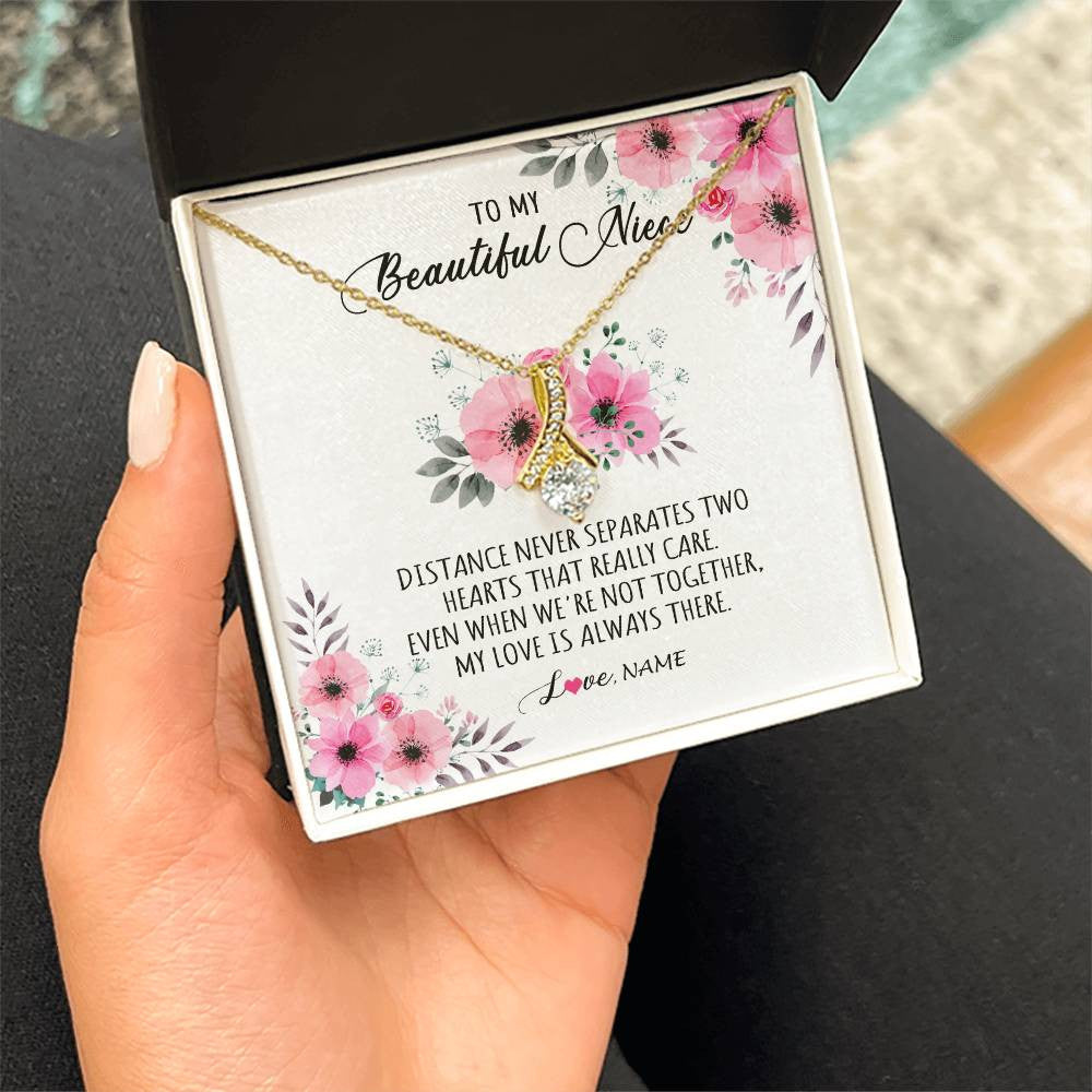 Alluring Beauty Necklace 18K Yellow Gold Finish | Personalized To My Niece Necklace From Aunt Uncle My Love Is Always There Niece Jewelry Birthday Graduation Christmas Customized Gift Box Message Card | teecentury