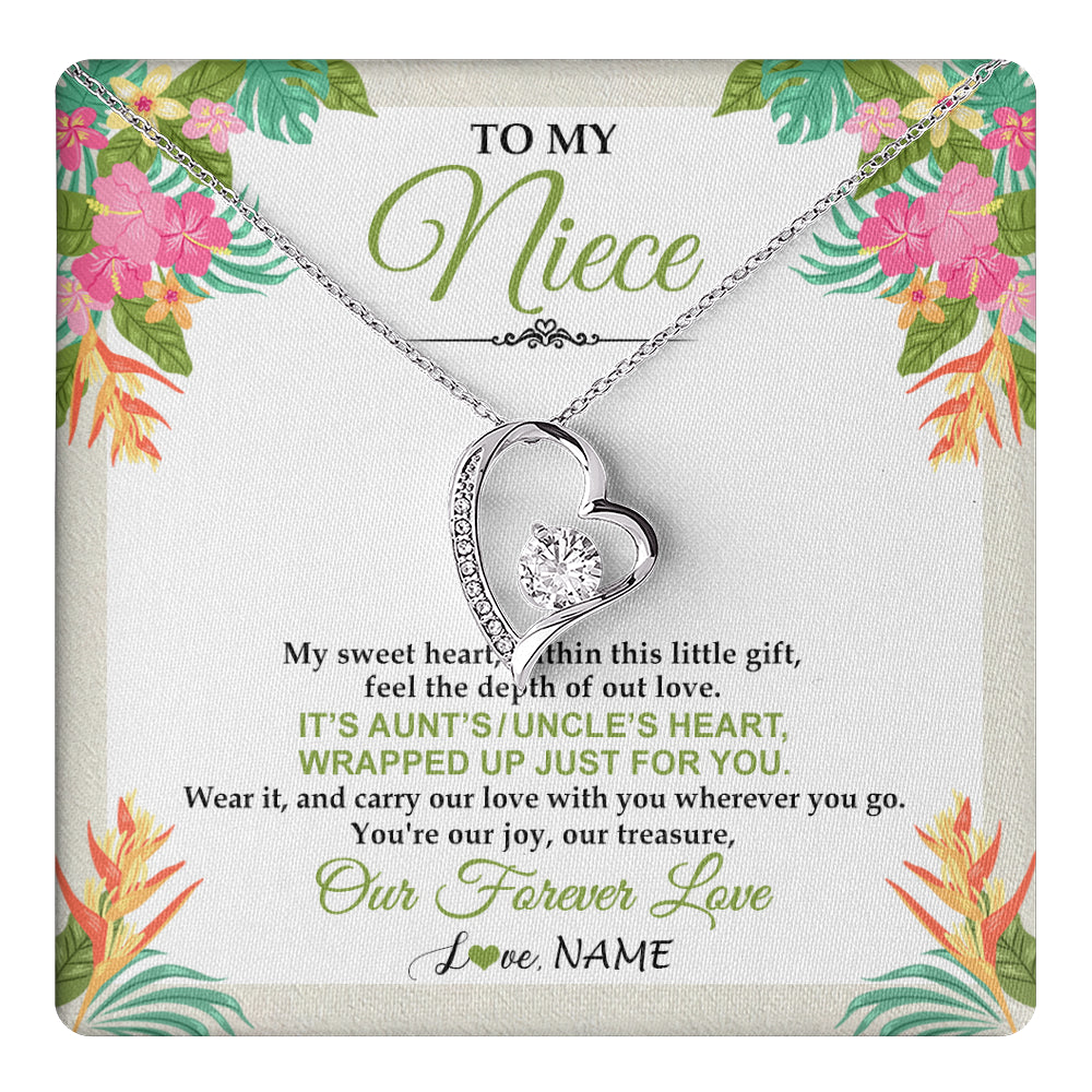 Forever Love Necklace 14K White Gold Finish | 1 | Personalized To My Niece Necklace From Aunt Uncle My Sweet Heart Birthday Gift For Niece Graduation Anniversary Christmas Customized Gift Box Message Card | teecentury