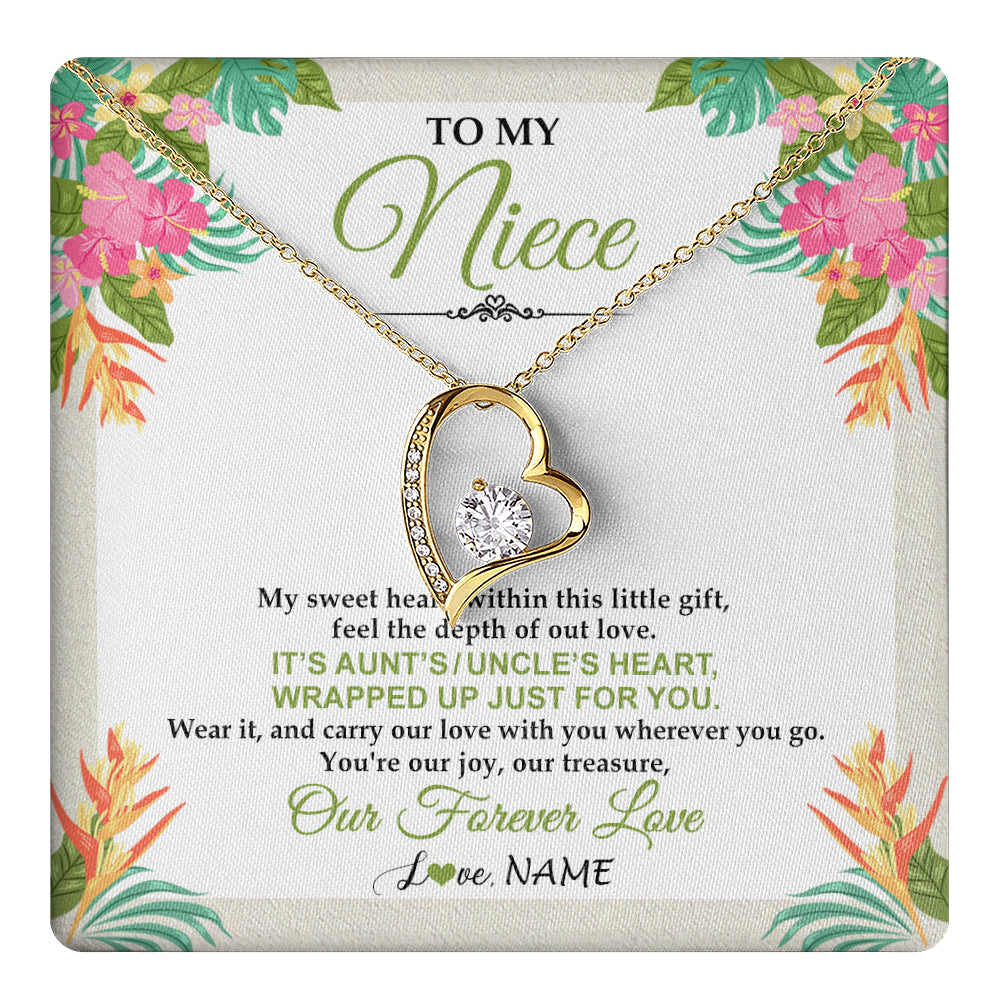 Forever Love Necklace 18K Yellow Gold Finish | 1 | Personalized To My Niece Necklace From Aunt Uncle My Sweet Heart Birthday Gift For Niece Graduation Anniversary Christmas Customized Gift Box Message Card | teecentury