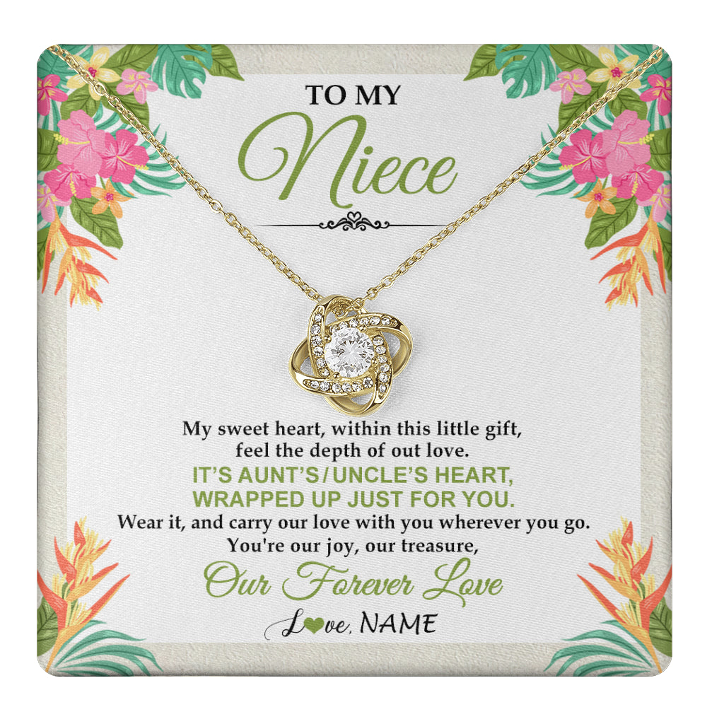 Love Knot Necklace 18K Yellow Gold Finish | 1 | Personalized To My Niece Necklace From Aunt Uncle My Sweet Heart Birthday Gift For Niece Graduation Anniversary Christmas Customized Gift Box Message Card | teecentury