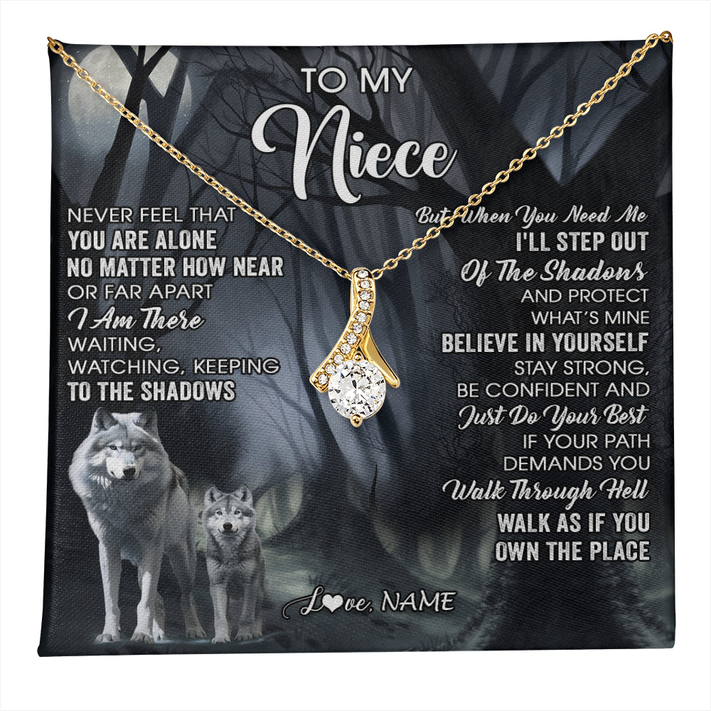 Alluring Beauty Necklace 18K Yellow Gold Finish | 1 | Personalized To My Niece Necklace From Aunt Uncle Never Feel That You Are Alone Wolf Niece Birthday Gifts Jewelry Christmas Customized Gift Box Message Card | teecentury