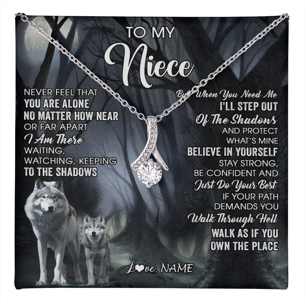 Alluring Beauty Necklace 14K White Gold Finish | 1 | Personalized To My Niece Necklace From Aunt Uncle Never Feel That You Are Alone Wolf Niece Birthday Gifts Jewelry Christmas Customized Gift Box Message Card | teecentury