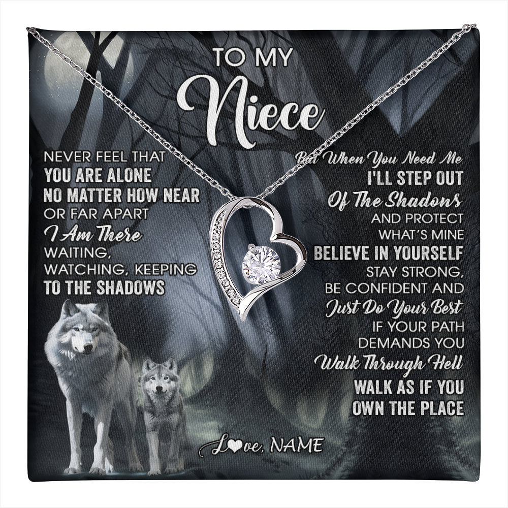 Forever Love Necklace 14K White Gold Finish | 1 | Personalized To My Niece Necklace From Aunt Uncle Never Feel That You Are Alone Wolf Niece Birthday Gifts Jewelry Christmas Customized Gift Box Message Card | teecentury