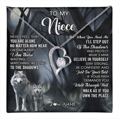 Forever Love Necklace 14K White Gold Finish | 1 | Personalized To My Niece Necklace From Aunt Uncle Never Feel That You Are Alone Wolf Niece Birthday Gifts Jewelry Christmas Customized Gift Box Message Card | teecentury