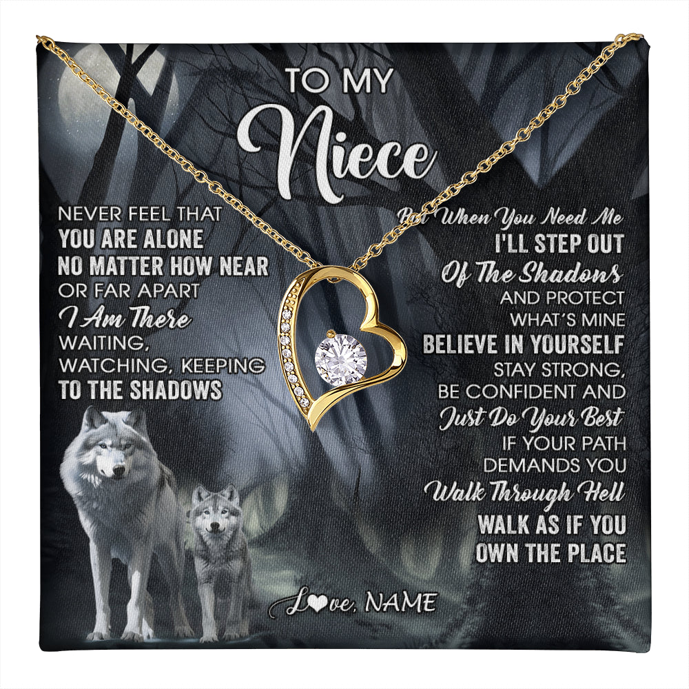 Forever Love Necklace 18K Yellow Gold Finish | 1 | Personalized To My Niece Necklace From Aunt Uncle Never Feel That You Are Alone Wolf Niece Birthday Gifts Jewelry Christmas Customized Gift Box Message Card | teecentury