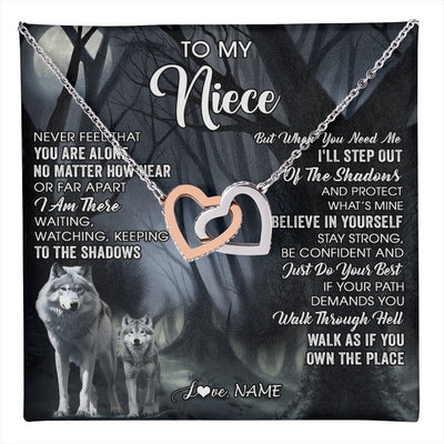 Interlocking Hearts Necklace Stainless Steel & Rose Gold Finish | 1 | Personalized To My Niece Necklace From Aunt Uncle Never Feel That You Are Alone Wolf Niece Birthday Gifts Jewelry Christmas Customized Gift Box Message Card | teecentury