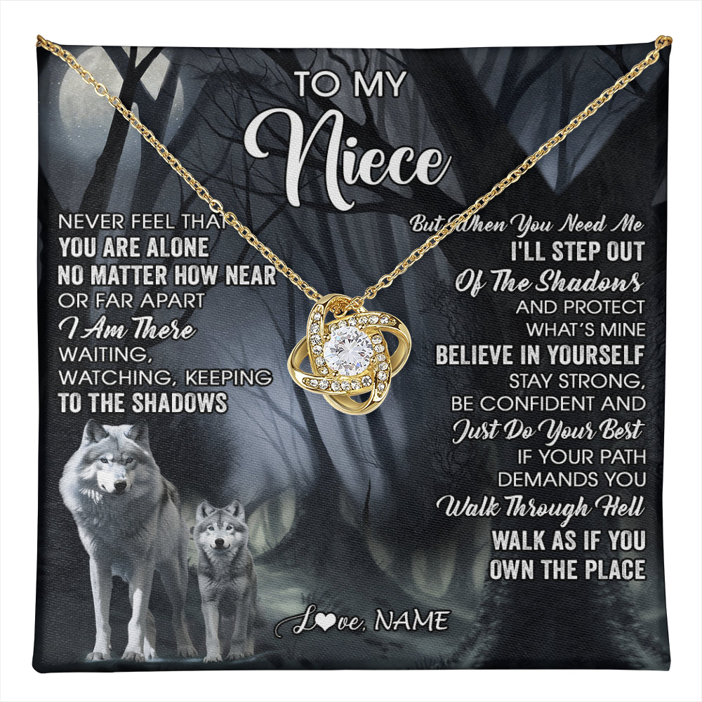 Love Knot Necklace 18K Yellow Gold Finish | 1 | Personalized To My Niece Necklace From Aunt Uncle Never Feel That You Are Alone Wolf Niece Birthday Gifts Jewelry Christmas Customized Gift Box Message Card | teecentury