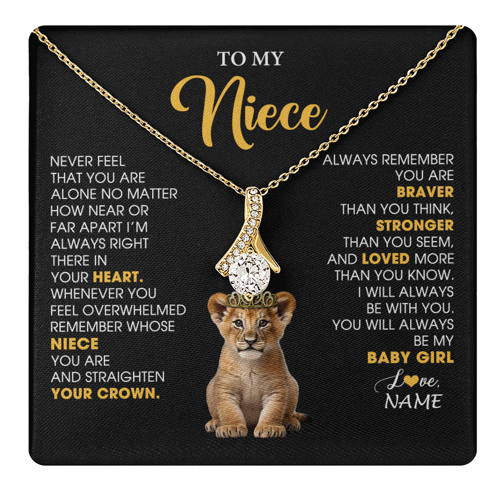 Alluring Beauty Necklace 18K Yellow Gold Finish | 1 | Personalized To My Niece Necklace From Aunt Uncle Never Feel You Are Alone Lion Birthday Gift Niece Anniversary Christmas Customized Gift Box Message Card | teecentury