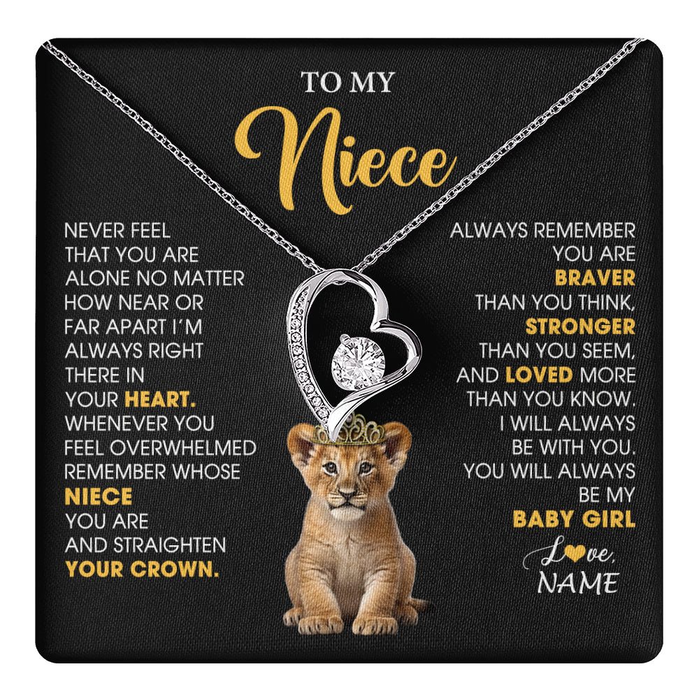 Forever Love Necklace 14K White Gold Finish | 1 | Personalized To My Niece Necklace From Aunt Uncle Never Feel You Are Alone Lion Birthday Gift Niece Anniversary Christmas Customized Gift Box Message Card | teecentury
