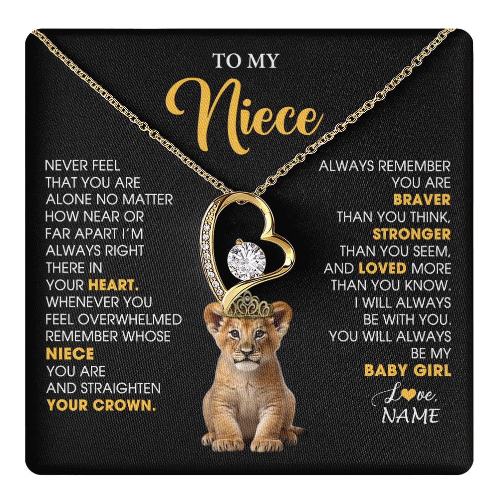 Forever Love Necklace 18K Yellow Gold Finish | 1 | Personalized To My Niece Necklace From Aunt Uncle Never Feel You Are Alone Lion Birthday Gift Niece Anniversary Christmas Customized Gift Box Message Card | teecentury