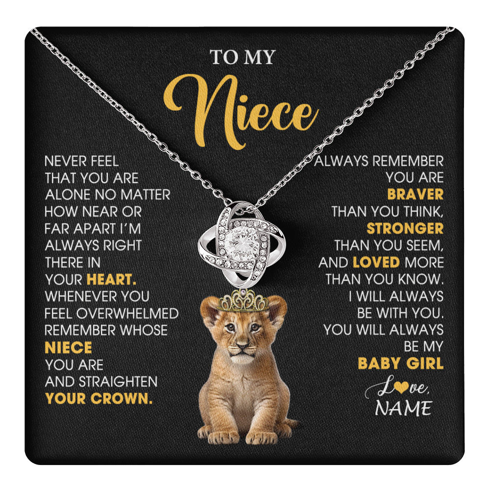 Love Knot Necklace 14K White Gold Finish | 1 | Personalized To My Niece Necklace From Aunt Uncle Never Feel You Are Alone Lion Birthday Gift Niece Anniversary Christmas Customized Gift Box Message Card | teecentury
