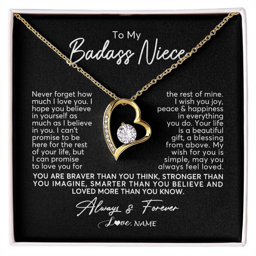 Forever Love Necklace 18K Yellow Gold Finish | Personalized To My Niece Necklace From Aunt Uncle Never Forget How Much I Love You Niece Jewelry Birthday Christmas Graduation Customized Gift Box Message Card | teecentury
