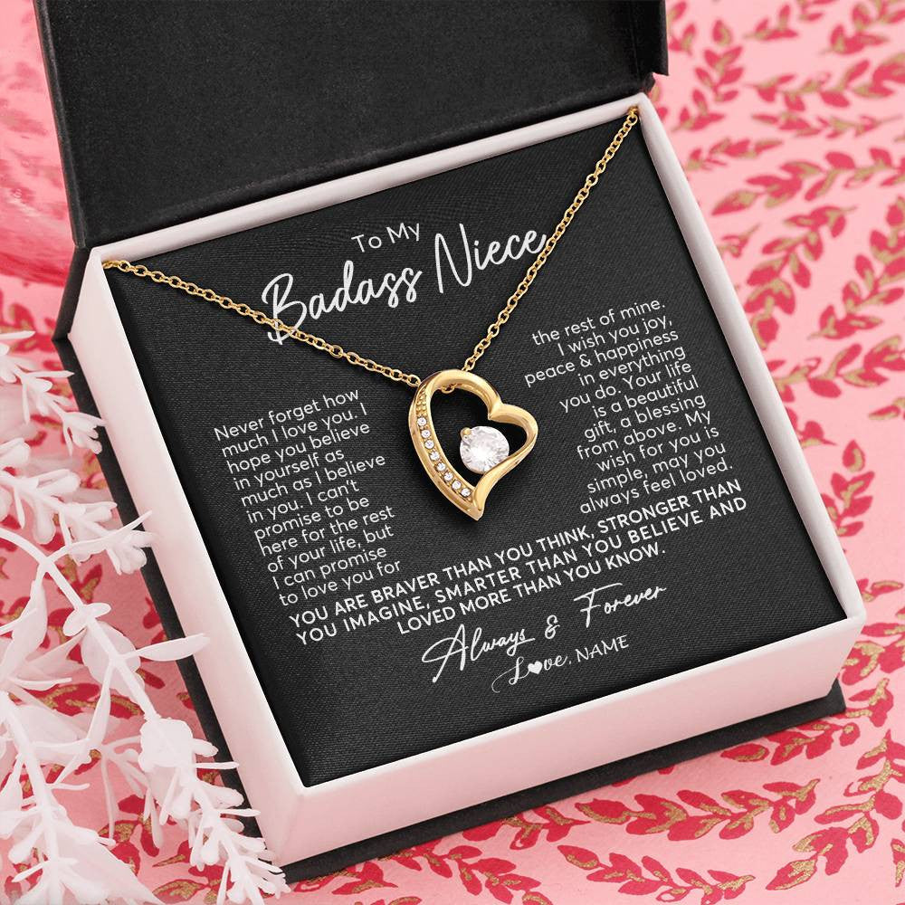 Forever Love Necklace 18K Yellow Gold Finish | Personalized To My Niece Necklace From Aunt Uncle Never Forget How Much I Love You Niece Jewelry Birthday Christmas Graduation Customized Gift Box Message Card | teecentury