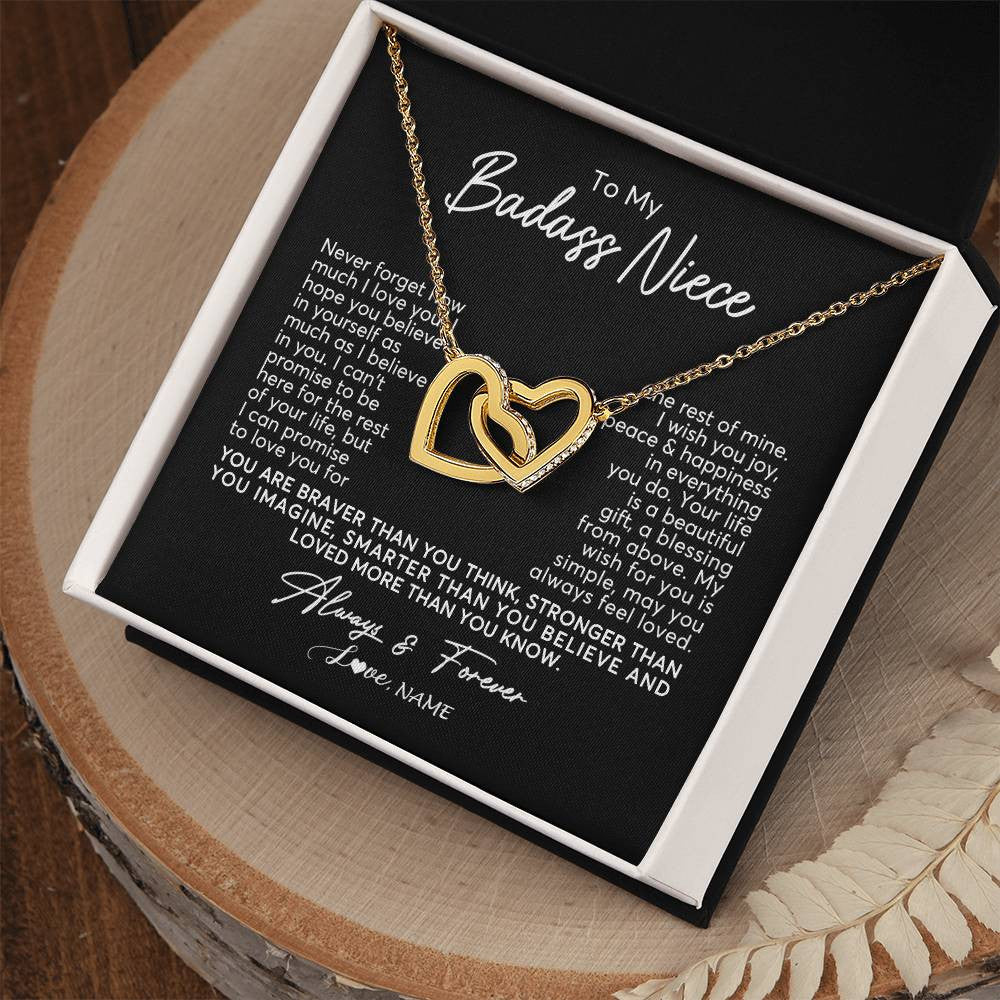 Interlocking Hearts Necklace 18K Yellow Gold Finish | Personalized To My Niece Necklace From Aunt Uncle Never Forget How Much I Love You Niece Jewelry Birthday Christmas Graduation Customized Gift Box Message Card | teecentury