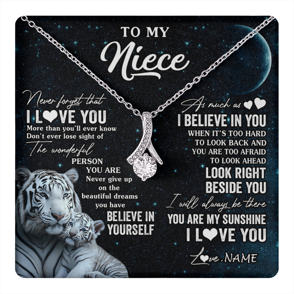 Alluring Beauty Necklace 14K White Gold Finish | 1 | Personalized To My Niece Necklace From Aunt Uncle Never Forget I Love You White Tiger Niece Birthday Graduation Christmas Customized Gift Box Message Card | teecentury