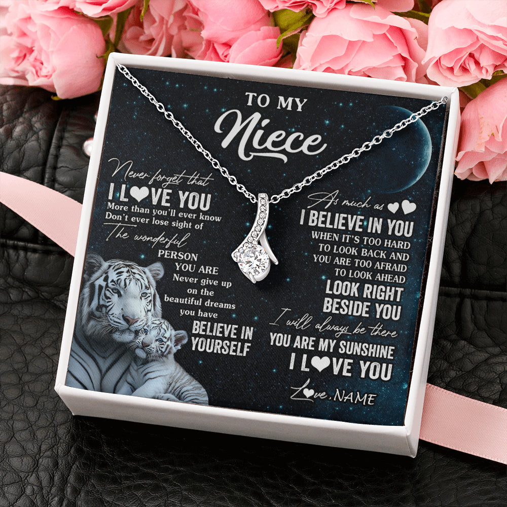 Alluring Beauty Necklace 14K White Gold Finish | 2 | Personalized To My Niece Necklace From Aunt Uncle Never Forget I Love You White Tiger Niece Birthday Graduation Christmas Customized Gift Box Message Card | teecentury