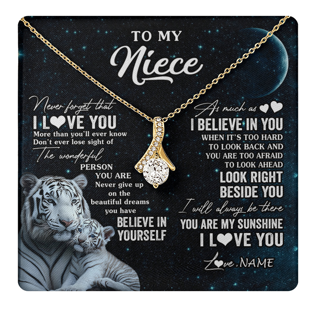 Alluring Beauty Necklace 18K Yellow Gold Finish | 1 | Personalized To My Niece Necklace From Aunt Uncle Never Forget I Love You White Tiger Niece Birthday Graduation Christmas Customized Gift Box Message Card | teecentury