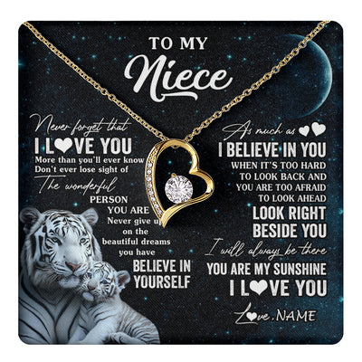 Forever Love Necklace 18K Yellow Gold Finish | 1 | Personalized To My Niece Necklace From Aunt Uncle Never Forget I Love You White Tiger Niece Birthday Graduation Christmas Customized Gift Box Message Card | teecentury