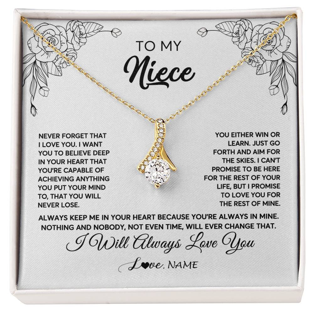 Alluring Beauty Necklace 18K Yellow Gold Finish | Personalized To My Niece Necklace From Aunt Uncle Never Forget That I Love You Niece Birthday Christmas Pendant Jewelry Customized Gift Box Message Card | teecentury