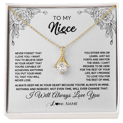 Alluring Beauty Necklace 18K Yellow Gold Finish | Personalized To My Niece Necklace From Aunt Uncle Never Forget That I Love You Niece Birthday Christmas Pendant Jewelry Customized Gift Box Message Card | teecentury