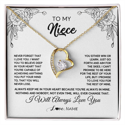 Forever Love Necklace 18K Yellow Gold Finish | Personalized To My Niece Necklace From Aunt Uncle Never Forget That I Love You Niece Birthday Christmas Pendant Jewelry Customized Gift Box Message Card | teecentury