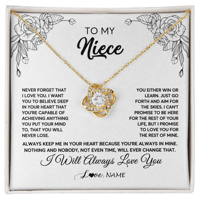 Love Knot Necklace 18K Yellow Gold Finish | Personalized To My Niece Necklace From Aunt Uncle Never Forget That I Love You Niece Birthday Christmas Pendant Jewelry Customized Gift Box Message Card | teecentury