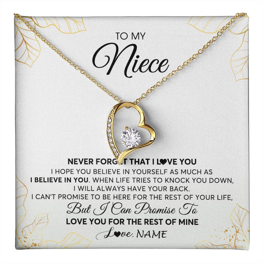 Forever Love Necklace 18K Yellow Gold Finish | 1 | Personalized To My Niece Necklace From Aunt Uncle Never Forget That I Love You Niece Birthday Graduation Christmas Customized Gift Box Message Card | teecentury
