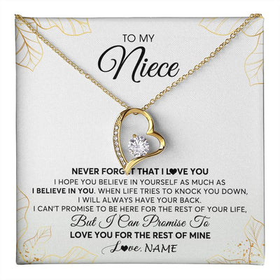 Forever Love Necklace 18K Yellow Gold Finish | 1 | Personalized To My Niece Necklace From Aunt Uncle Never Forget That I Love You Niece Birthday Graduation Christmas Customized Gift Box Message Card | teecentury