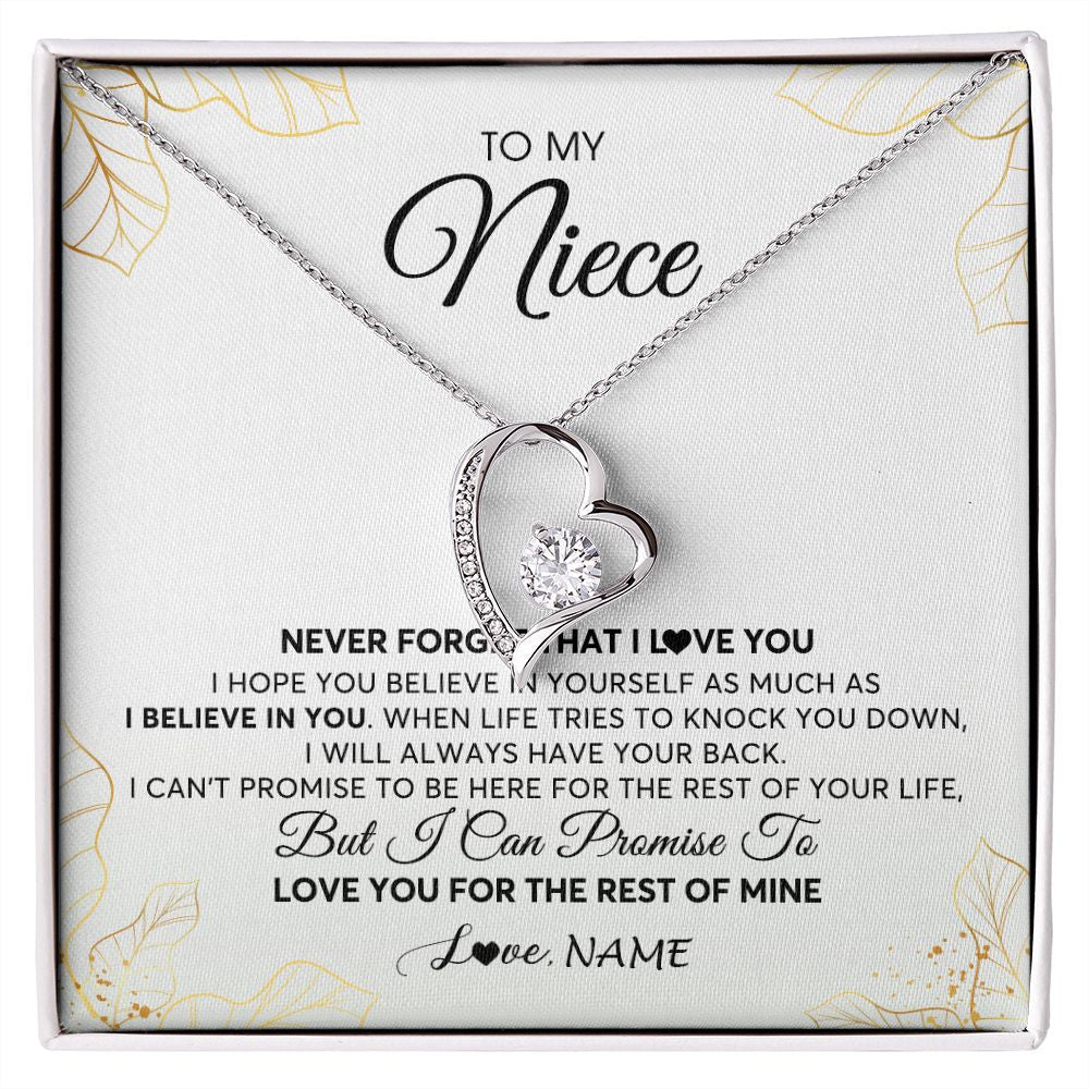 Forever Love Necklace | Personalized To My Niece Necklace From Aunt Uncle Never Forget That I Love You Niece Birthday Graduation Christmas Customized Gift Box Message Card | teecentury