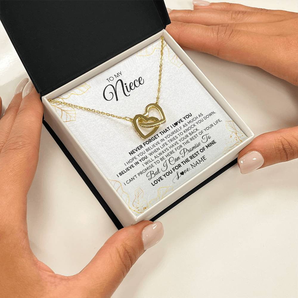 Interlocking Hearts Necklace 18K Yellow Gold Finish | 2 | Personalized To My Niece Necklace From Aunt Uncle Never Forget That I Love You Niece Birthday Graduation Christmas Customized Gift Box Message Card | teecentury
