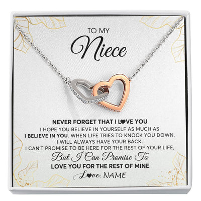 Interlocking Hearts Necklace | Personalized To My Niece Necklace From Aunt Uncle Never Forget That I Love You Niece Birthday Graduation Christmas Customized Gift Box Message Card | teecentury