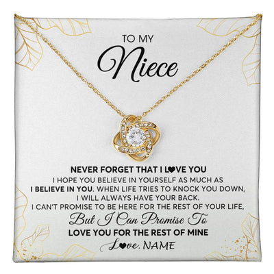 Love Knot Necklace 18K Yellow Gold Finish | 1 | Personalized To My Niece Necklace From Aunt Uncle Never Forget That I Love You Niece Birthday Graduation Christmas Customized Gift Box Message Card | teecentury